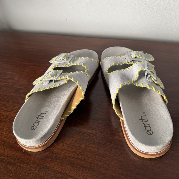 Earth Fausto Contrast Stitched Double Band Slip On Sandals Blue Suede Size 10 - Picture 4 of 6